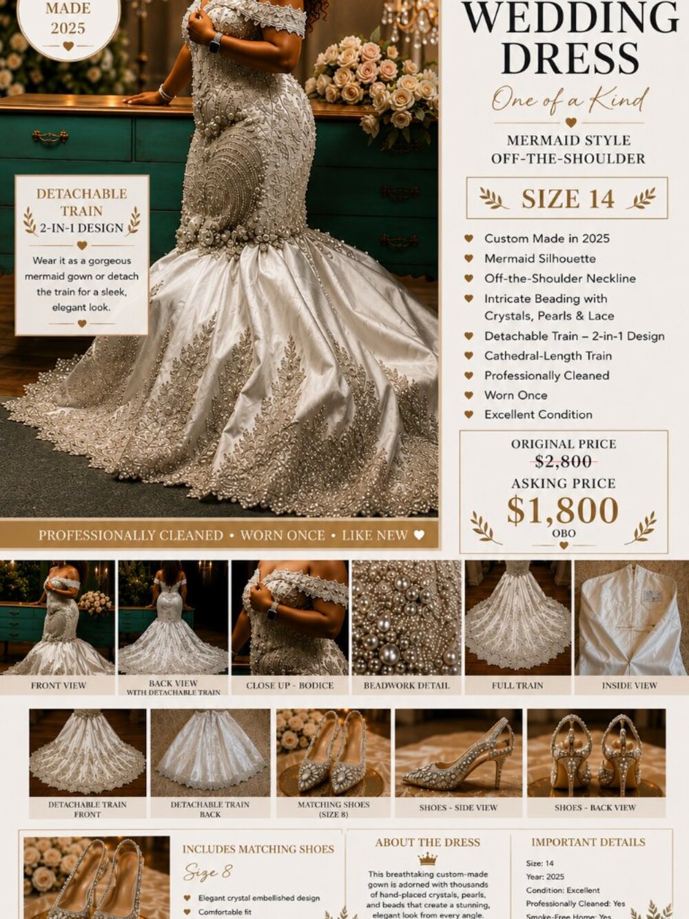 custom Beaded Mermaid Wedding Dress